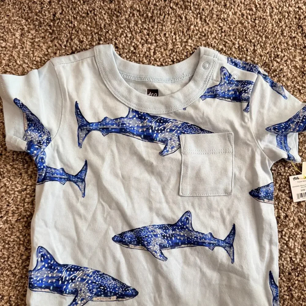 Jack and Emmy Tea Collection Shark Romper One Piece Blue NWT 12-18 Months